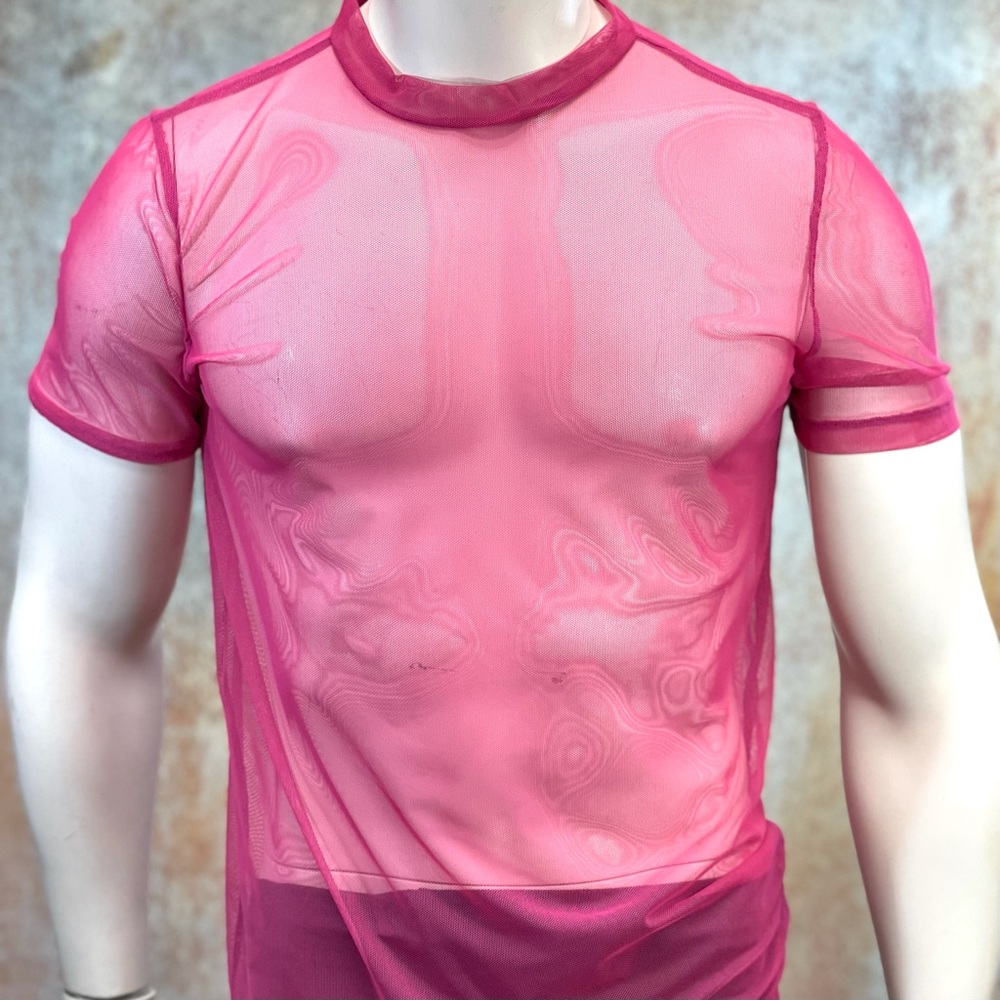 Pink Sheer Body Conscious Fitted Tee Gothic Top